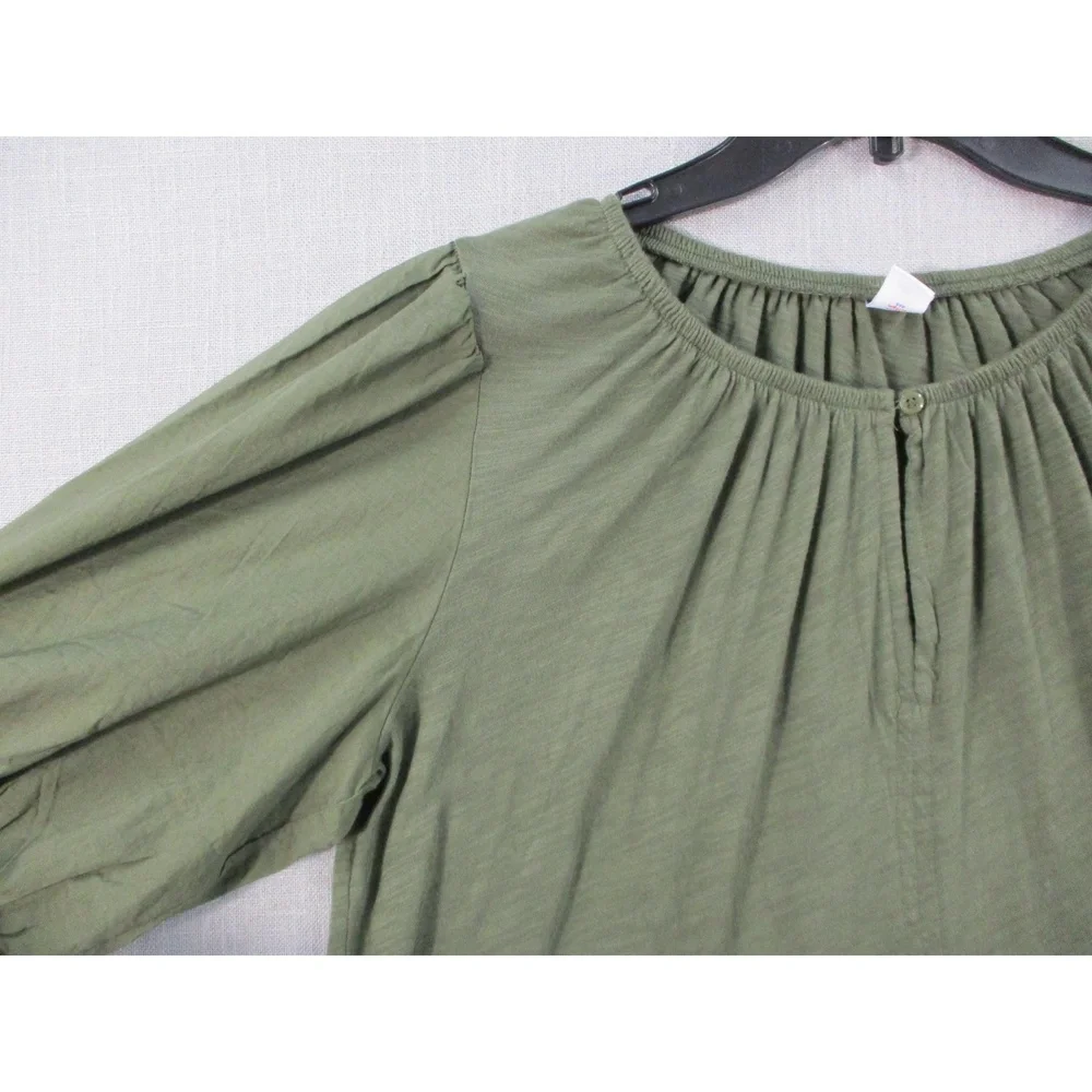 Old‎ Navy Olive Green Gathered Puff Sleeve Slub Knit Blouse Womens Size L Tall